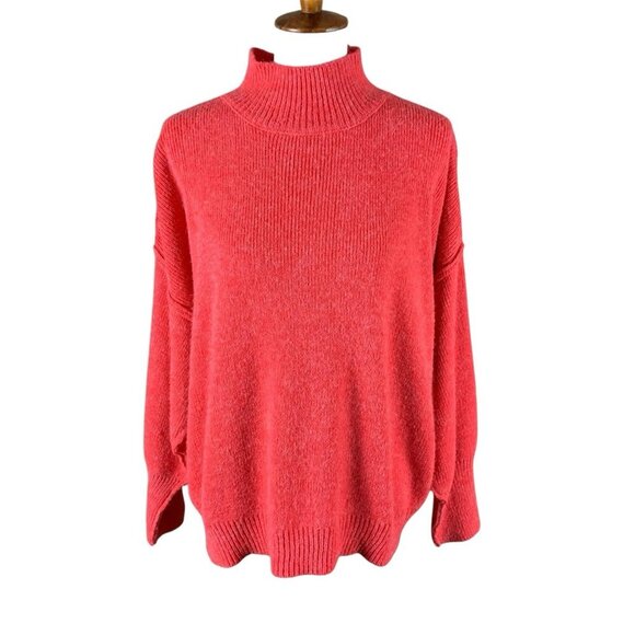 La Miel Coral Mock Neck Slouchy Knit Pullover Sweater Oversized Cozy Medium - Picture 1 of 3